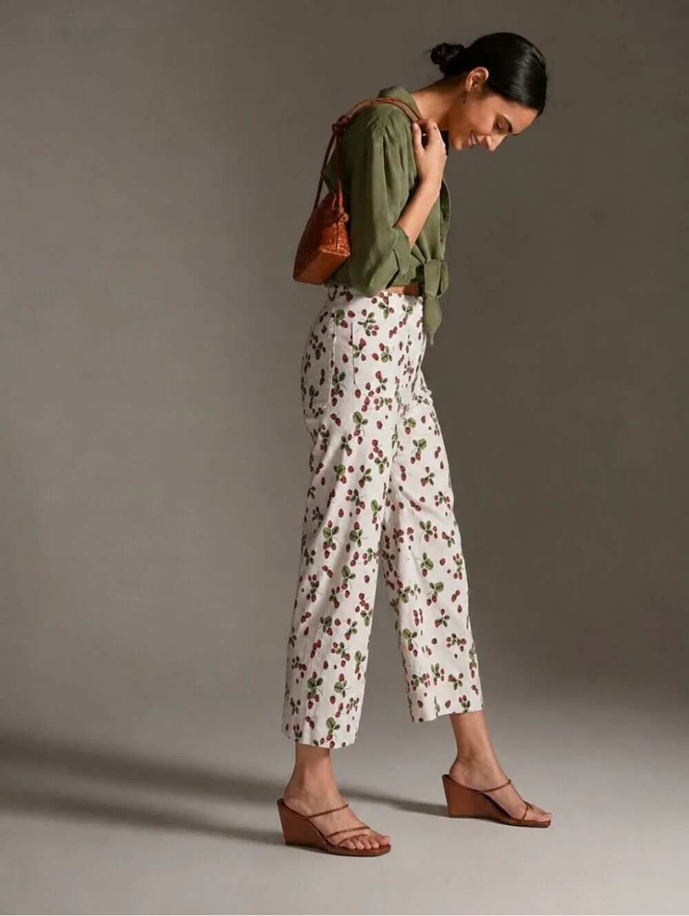 Maeve Colette Crop Wide Leg Linen Blend Pants Strawberry